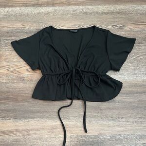 Shein Chic Black Tie-Front Peplum Crop Top Size Small